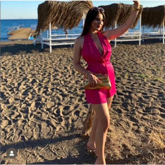 ZARA SATIN EFFECT SHORT JUMPSUIT ROMPER FUCHSIA Pink size L - Picture 8 of 12